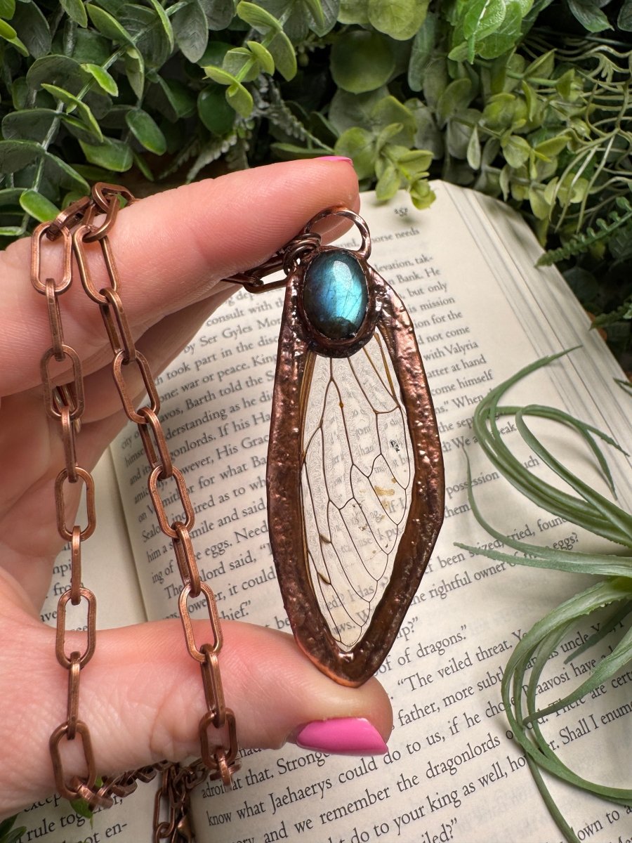 Labradorite and Cicada Wing Necklace | Copper Ashes