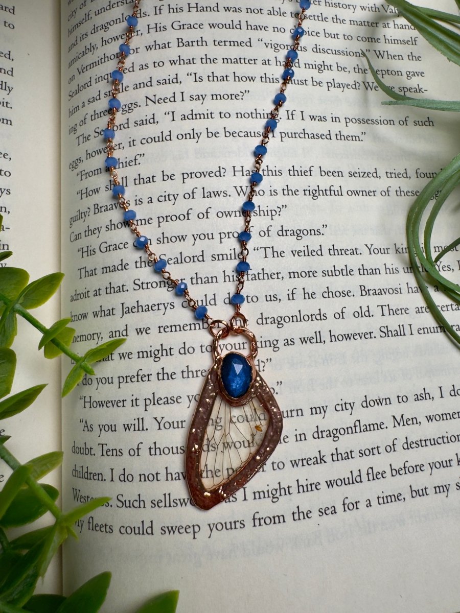 Labradorite and Cicada Wing Necklace with Beaded Chain | Copper Ashes