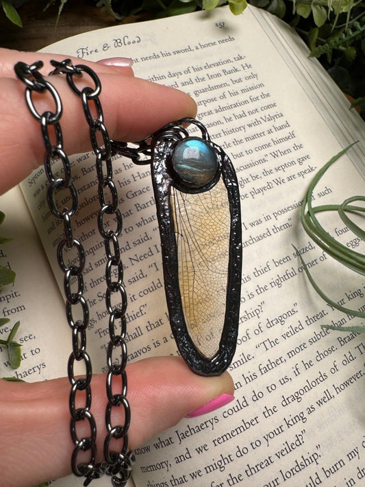 Labradorite and Dragonfly Wing Necklace | Copper Ashes