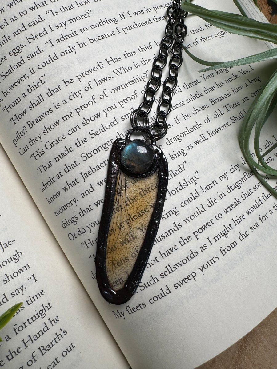 Labradorite and Dragonfly Wing Necklace | Copper Ashes