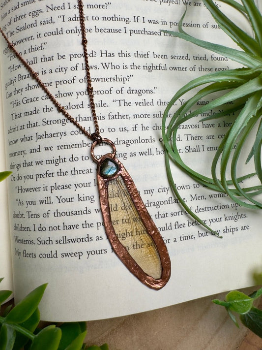 Labradorite and Dragonfly Wing Necklace | Copper Ashes