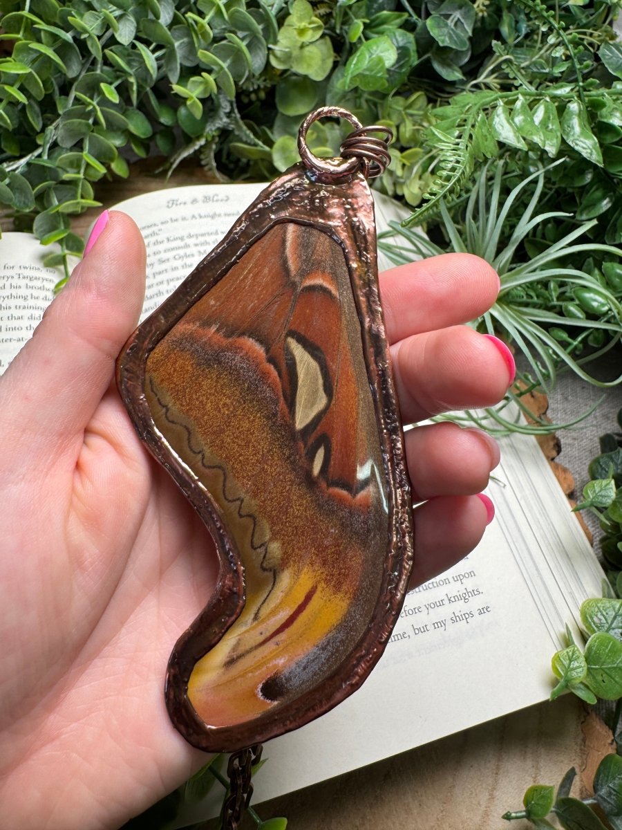 Labradorite and Giant Atlas Moth Wing Necklace | Copper Ashes