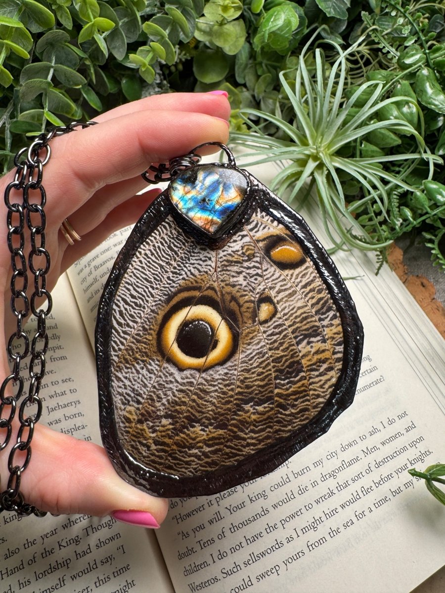 Labradorite and Giant Moth Wing Necklace (reversible) | Copper Ashes