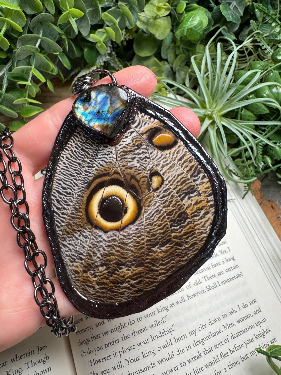 Labradorite and Giant Moth Wing Necklace (reversible) | Copper Ashes