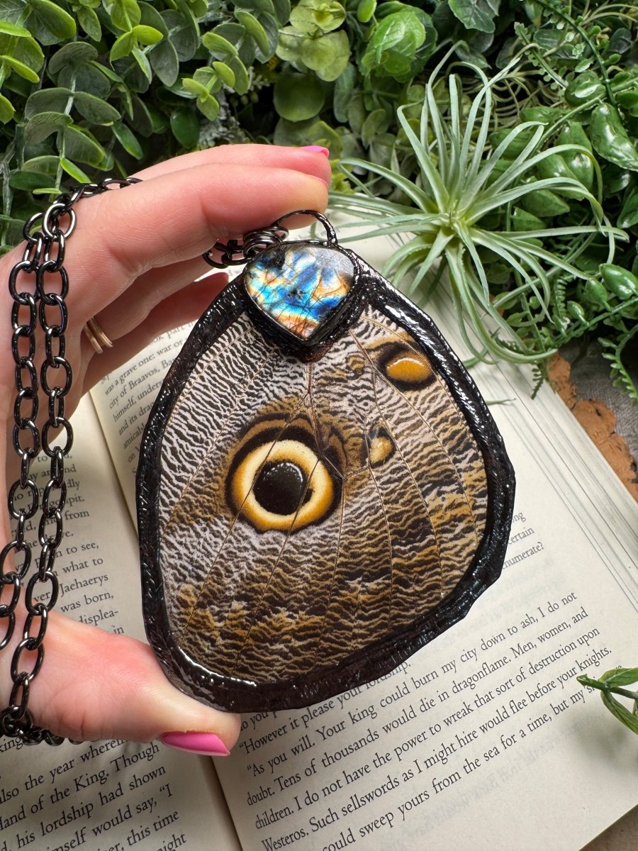 Labradorite and Giant Moth Wing Necklace (reversible) | Copper Ashes