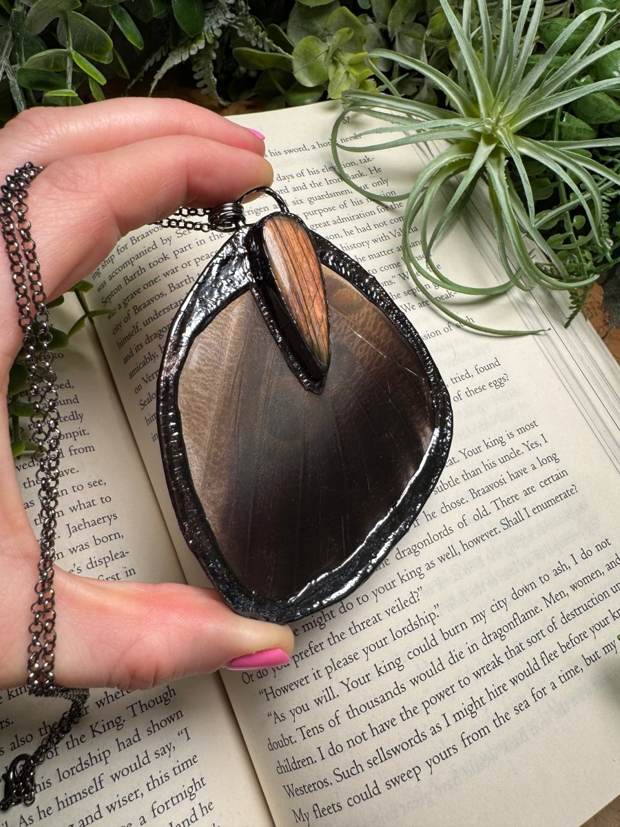 Labradorite and Giant Moth Wing Necklace (reversible) | Copper Ashes