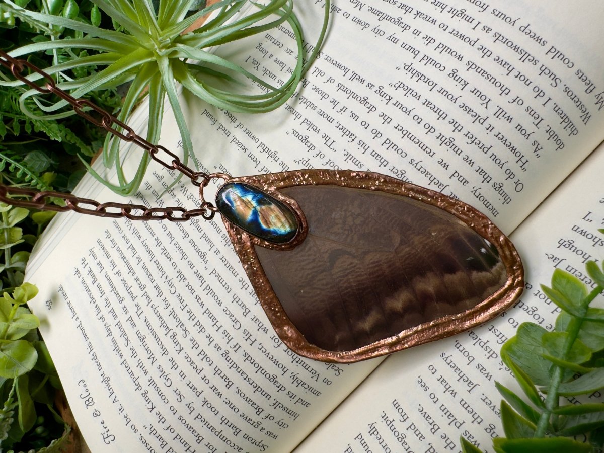 Labradorite and Giant Moth Wing Necklace (reversible) | Copper Ashes