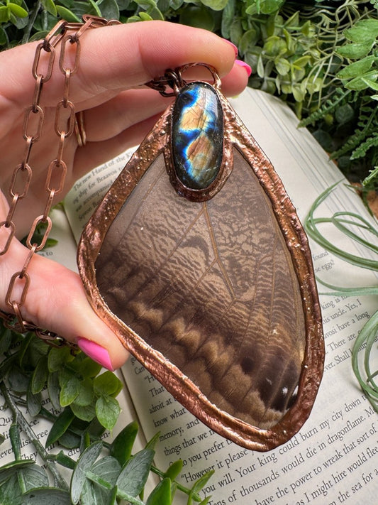 Labradorite and Giant Moth Wing Necklace (reversible) | Copper Ashes
