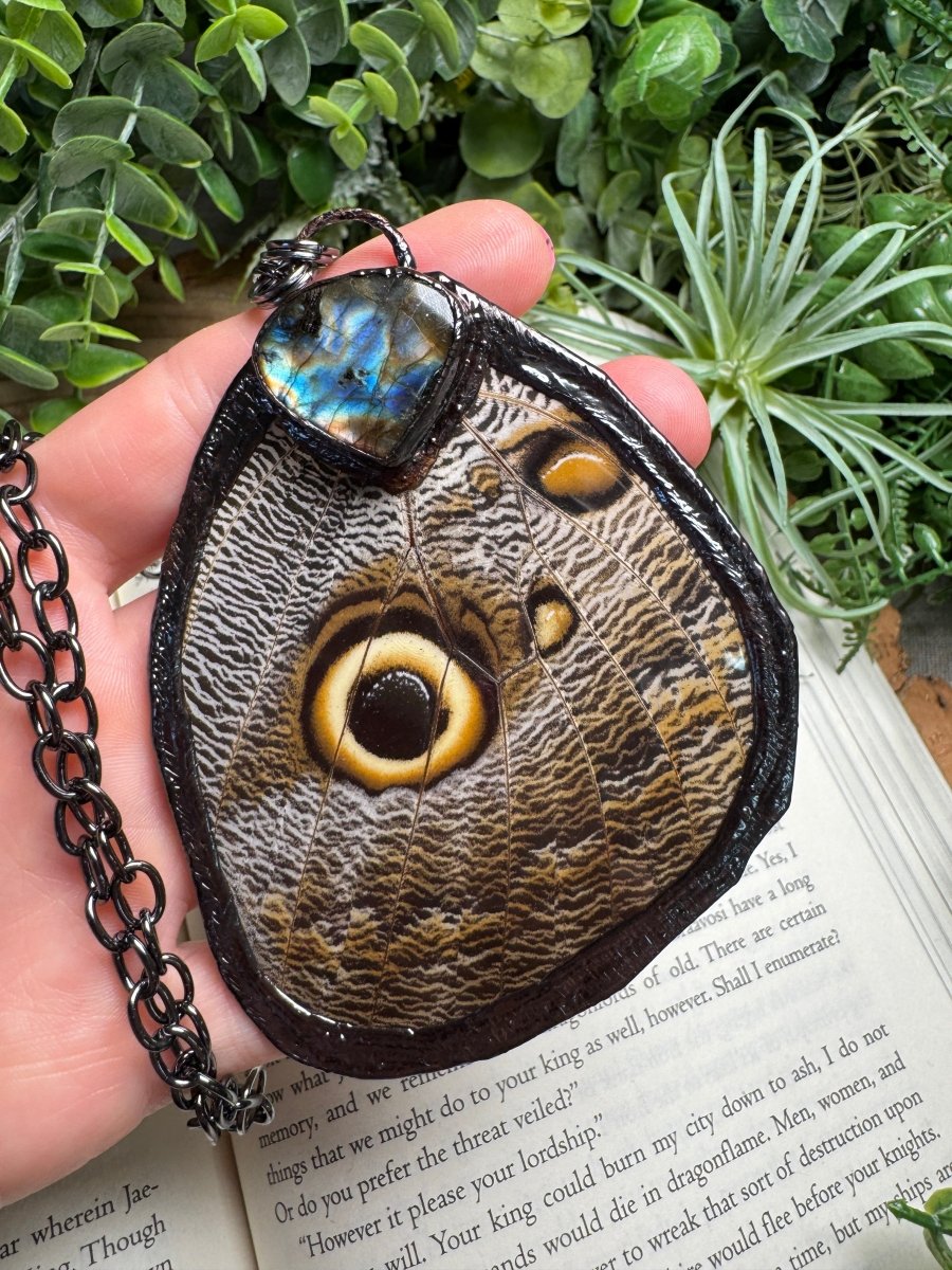 Labradorite and Giant Moth Wing Necklace (reversible) | Copper Ashes