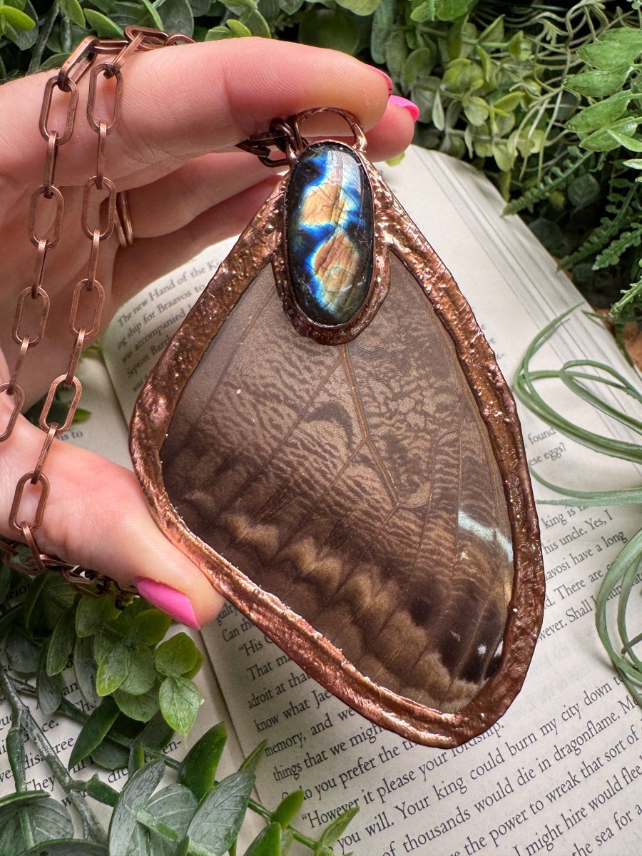 Labradorite and Giant Moth Wing Necklace (reversible) | Copper Ashes