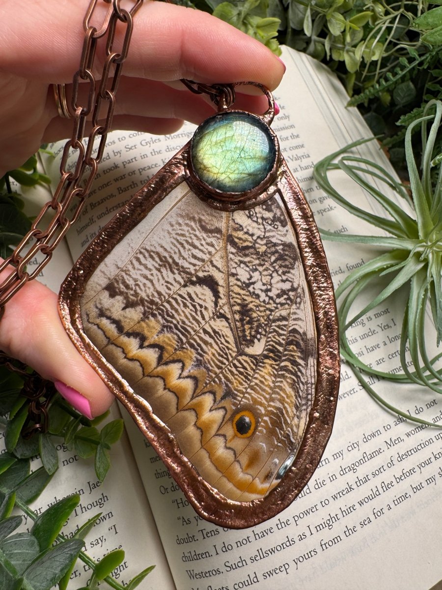 Labradorite and Giant Moth Wing Necklace (reversible) | Copper Ashes