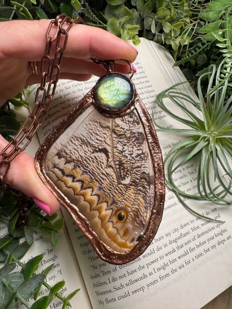 Labradorite and Giant Moth Wing Necklace (reversible) | Copper Ashes