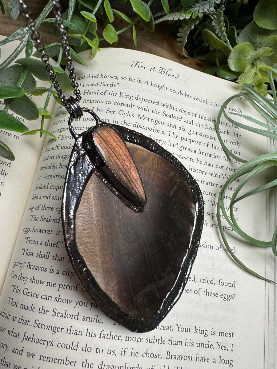 Labradorite and Giant Moth Wing Necklace (reversible) | Copper Ashes