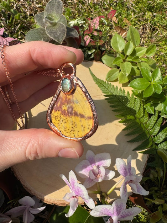 Labradorite and Imperial Moth Wing Necklace | Copper Ashes
