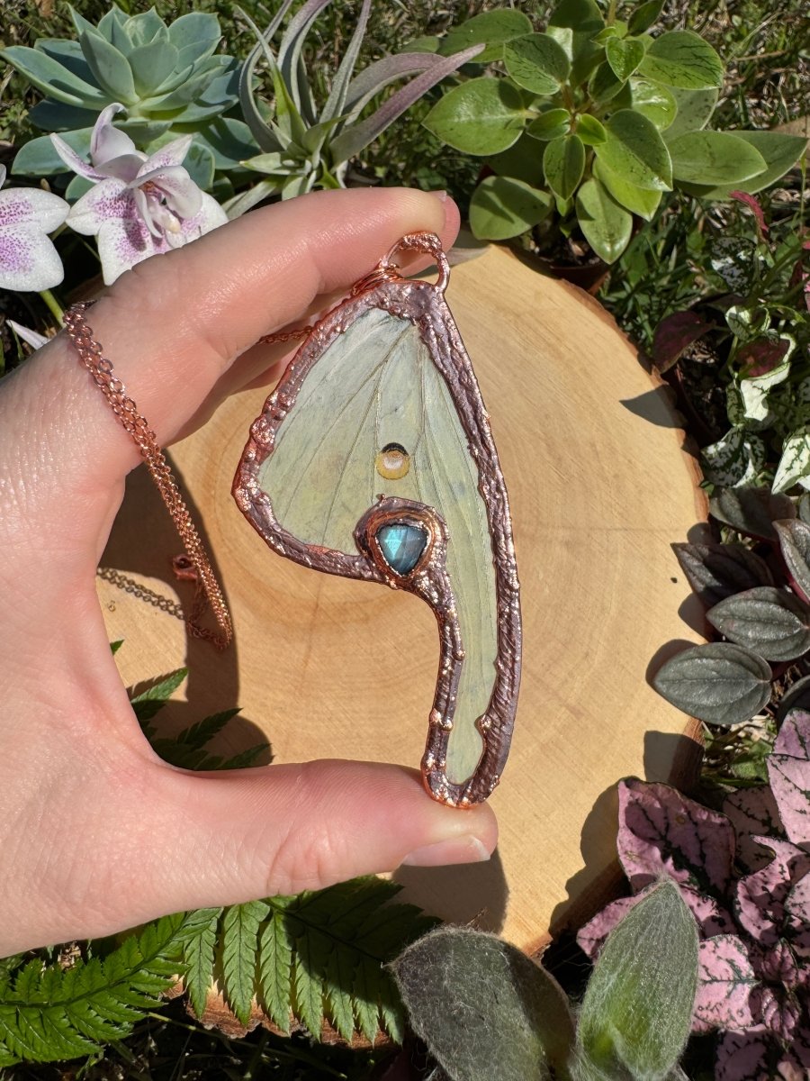 Labradorite and Luna Moth Wing Necklace | Copper Ashes