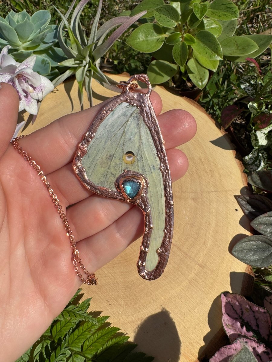 Labradorite and Luna Moth Wing Necklace | Copper Ashes