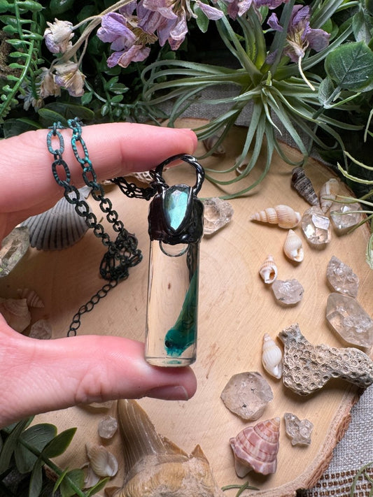 Labradorite and Minnow Oddity Vial Necklace | Copper Ashes