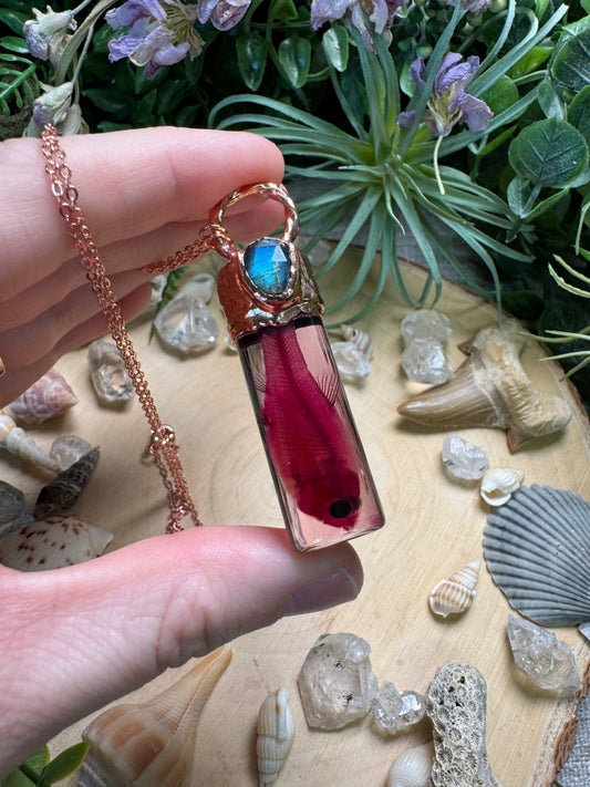 Labradorite and Minnow Oddity Vial Necklace | Copper Ashes
