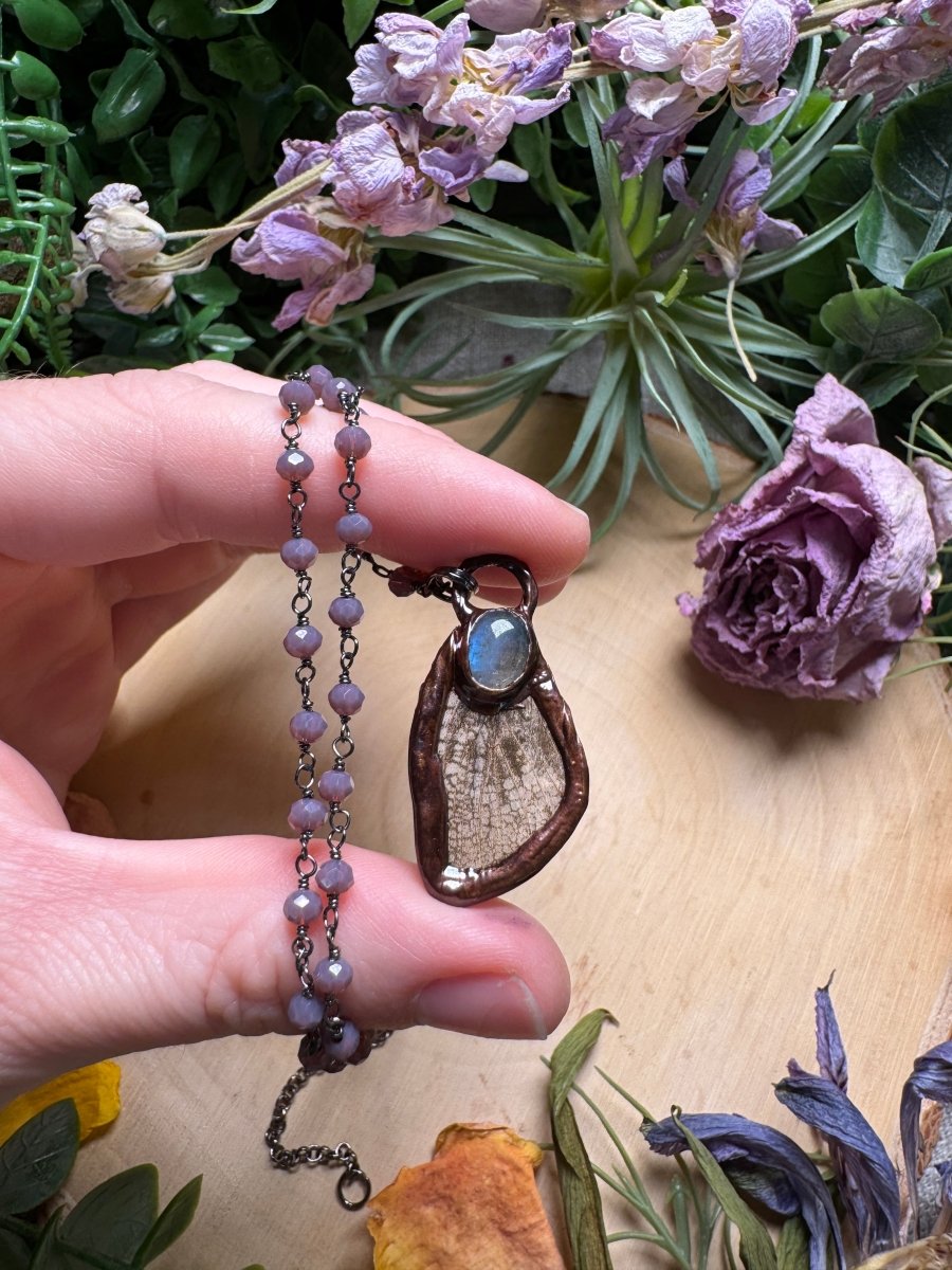 Labradorite and Moth Wing Necklace | Copper Ashes