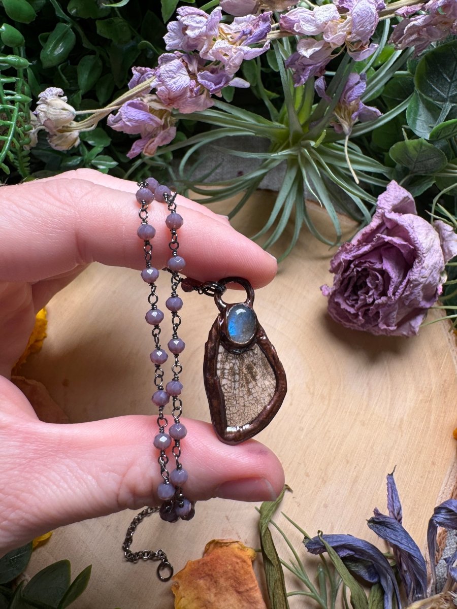 Labradorite and Moth Wing Necklace | Copper Ashes