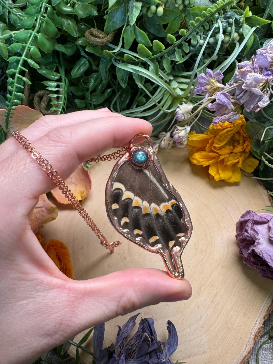 Labradorite and Swallowtail Butterfly Wing Necklace | Copper Ashes