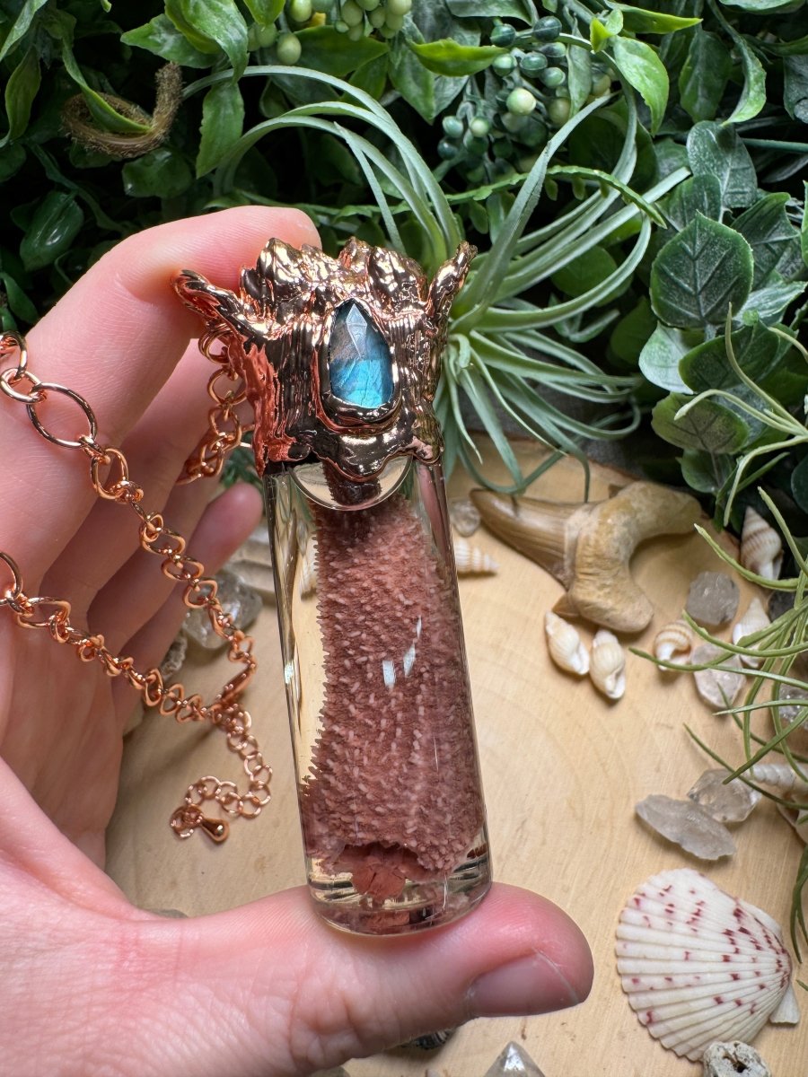 Labradorite, Barnacles, and Starfish Arm Oddity Vial Necklace | Copper Ashes
