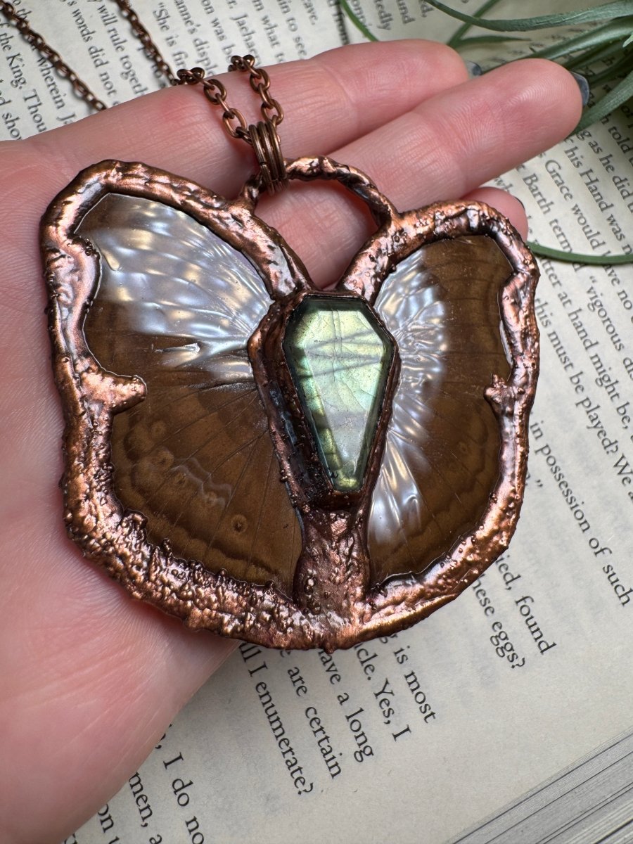 Labradorite Coffin Butterfly Necklace | Copper Ashes