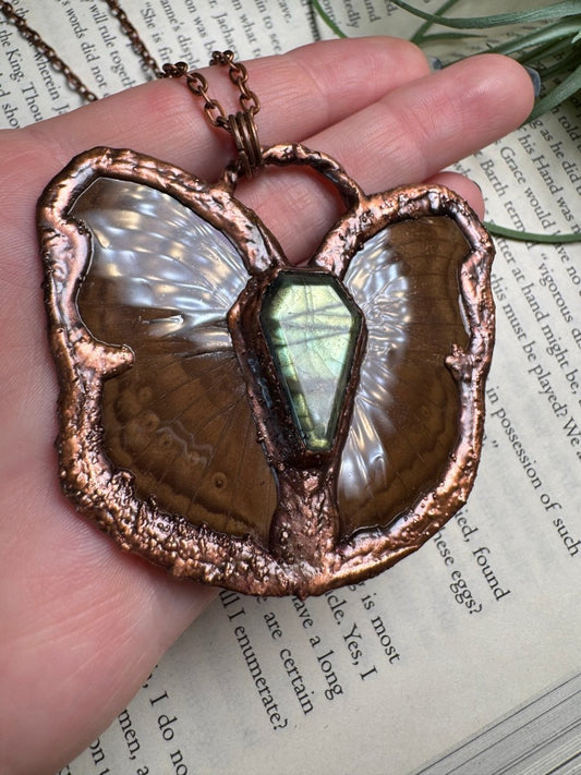 Labradorite Coffin Butterfly Necklace | Copper Ashes