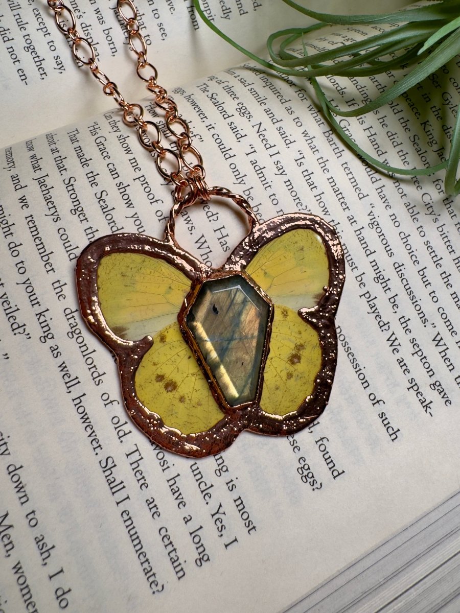 Labradorite Coffin Butterfly Necklace | Copper Ashes