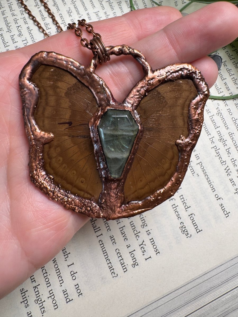 Labradorite Coffin Butterfly Necklace | Copper Ashes