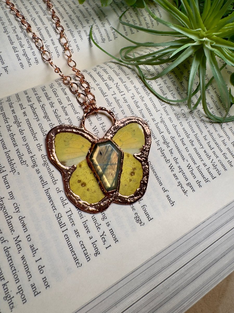 Labradorite Coffin Butterfly Necklace | Copper Ashes