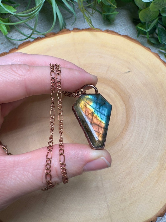 Labradorite Coffin Necklace | Copper Ashes