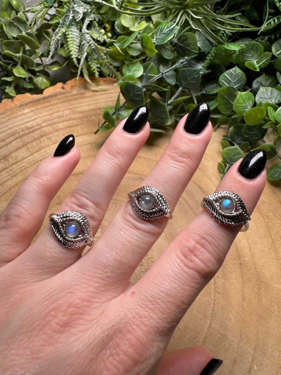 Labradorite Evil Eye Ring Adjustable | Copper Ashes