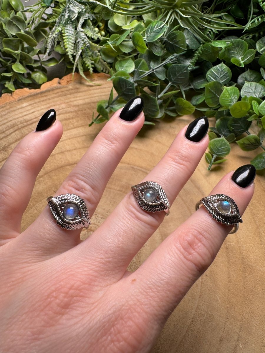 Labradorite Evil Eye Ring Adjustable | Copper Ashes