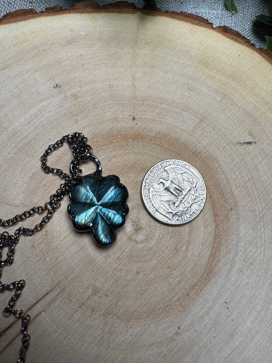 Labradorite Four Leaf Clover Necklace | Copper Ashes