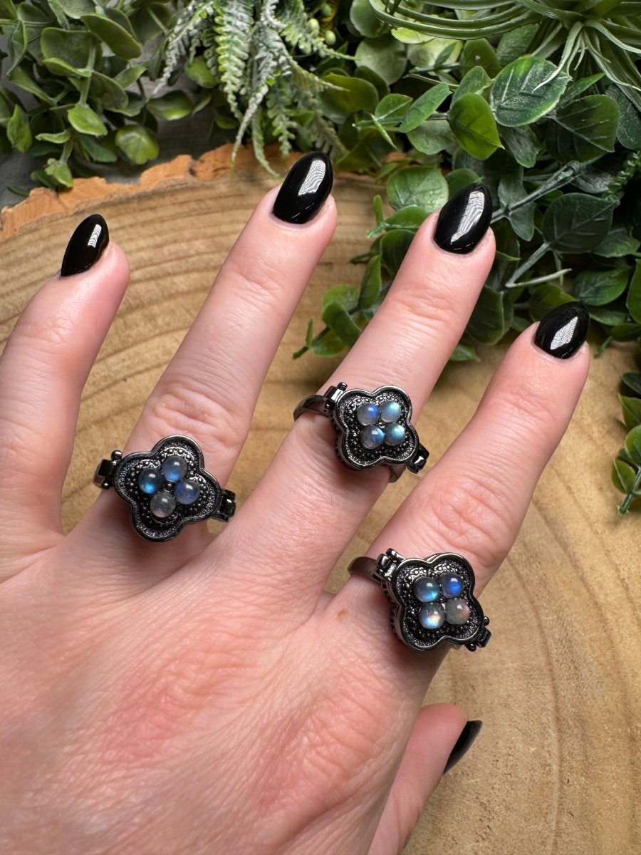 Labradorite Locket Ring Adjustable | Copper Ashes