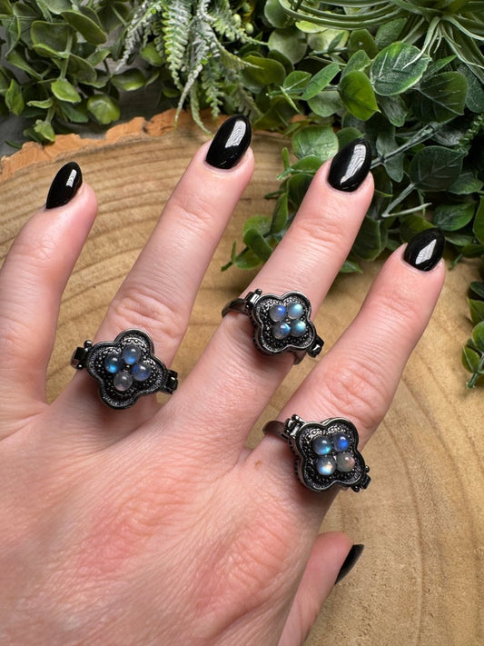 Labradorite Locket Ring Adjustable | Copper Ashes