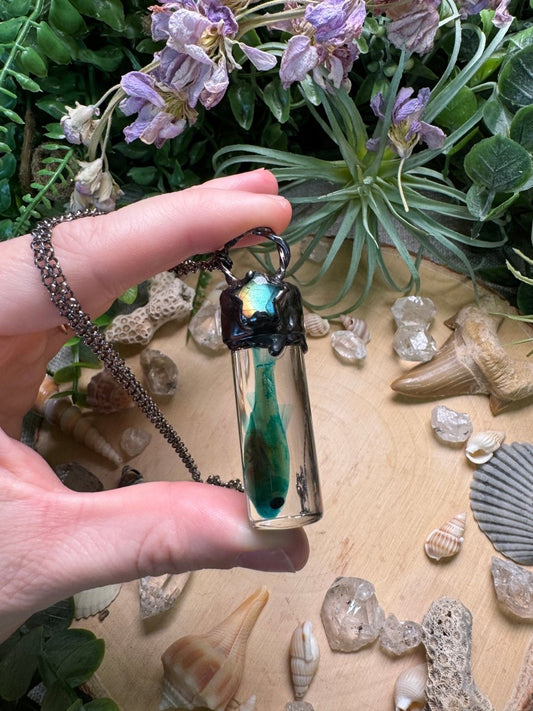 Labradorite Minnow Oddity Vial Necklace | Copper Ashes