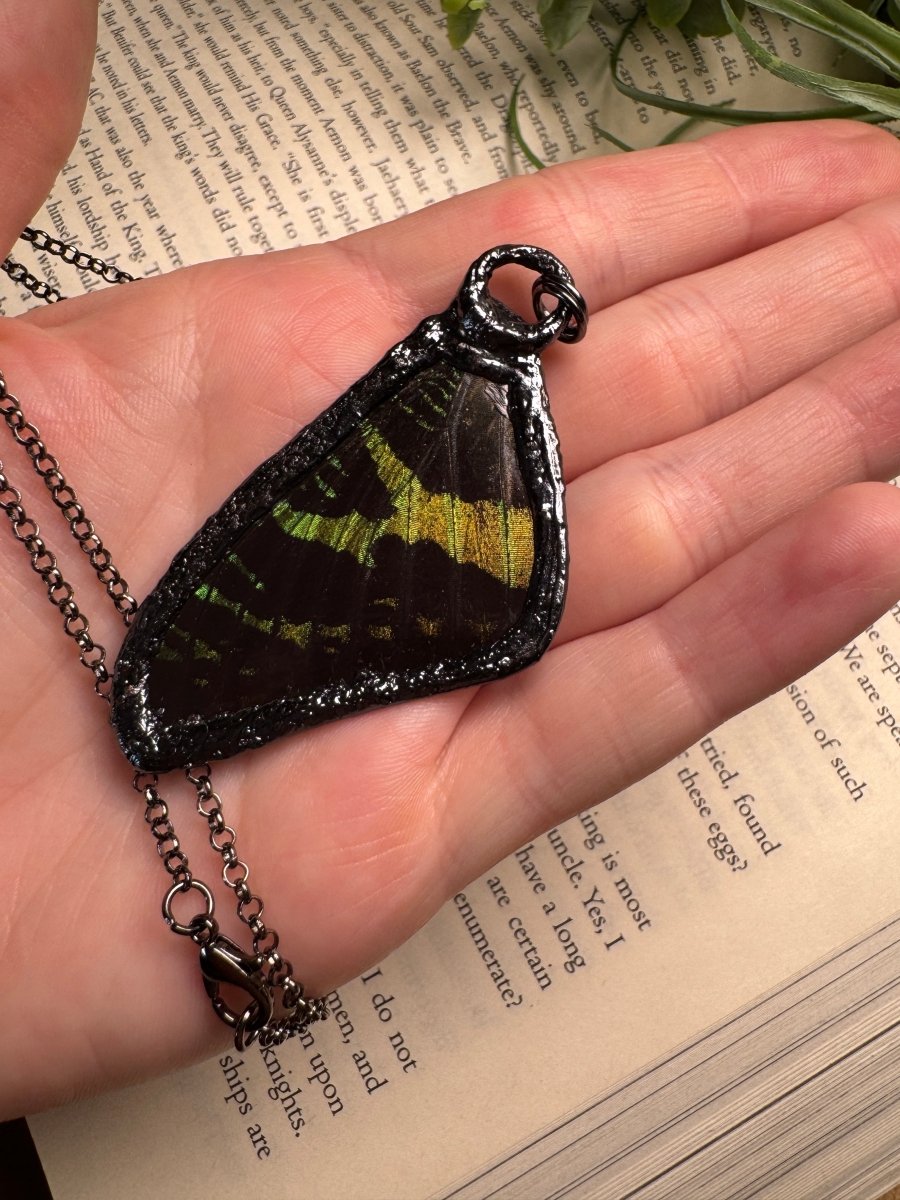 Labradorite Moon and Butterfly Wing Necklace | Copper Ashes
