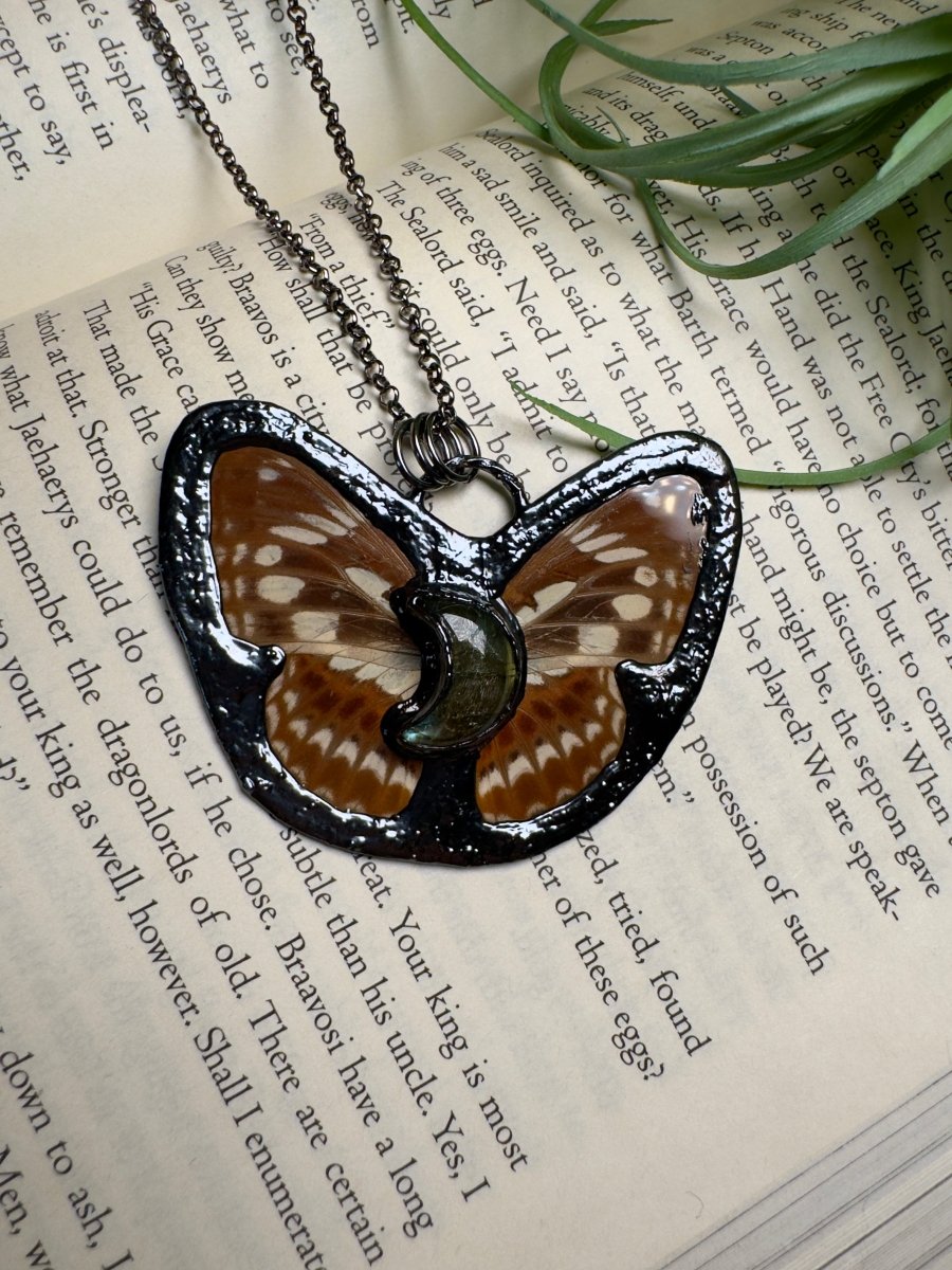 Labradorite Moon Butterfly Necklace | Copper Ashes