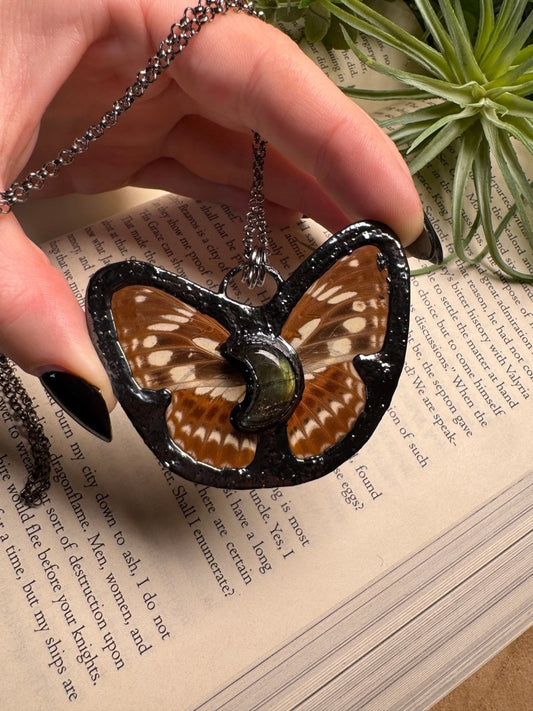 Labradorite Moon Butterfly Necklace | Copper Ashes