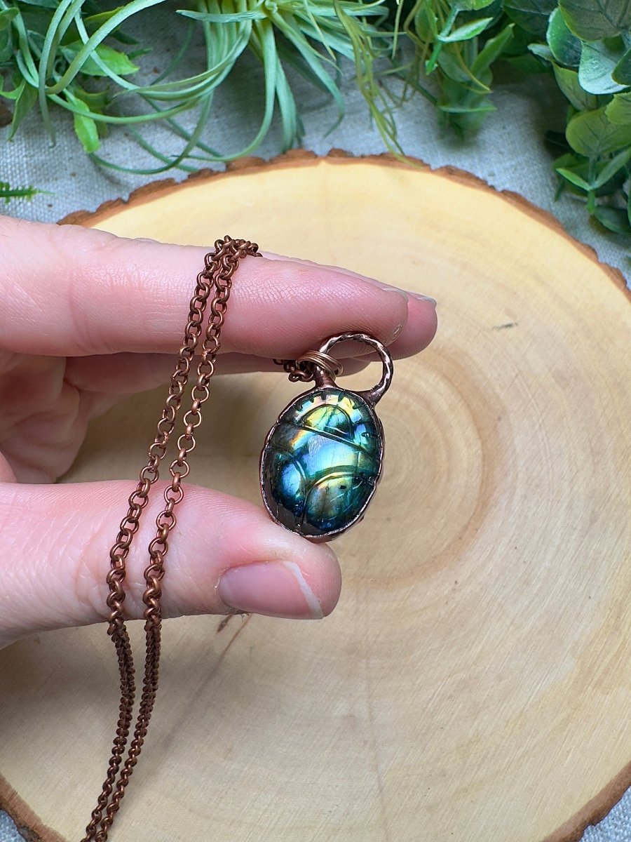 Labradorite Scarab Necklace | Copper Ashes