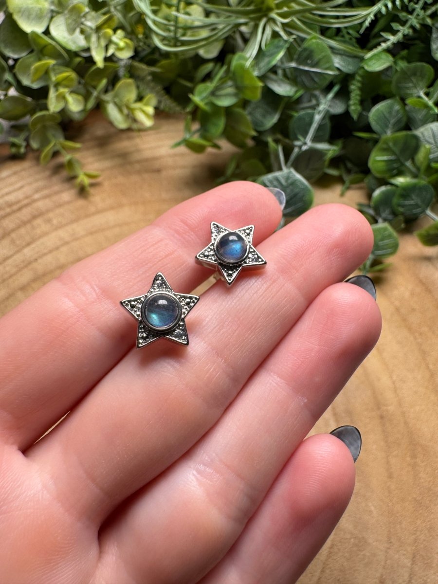 Labradorite Star Stud Earrings | Copper Ashes