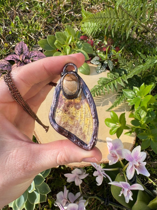 Landscape Jasper and Imperial Moth Wing Necklace | Copper Ashes