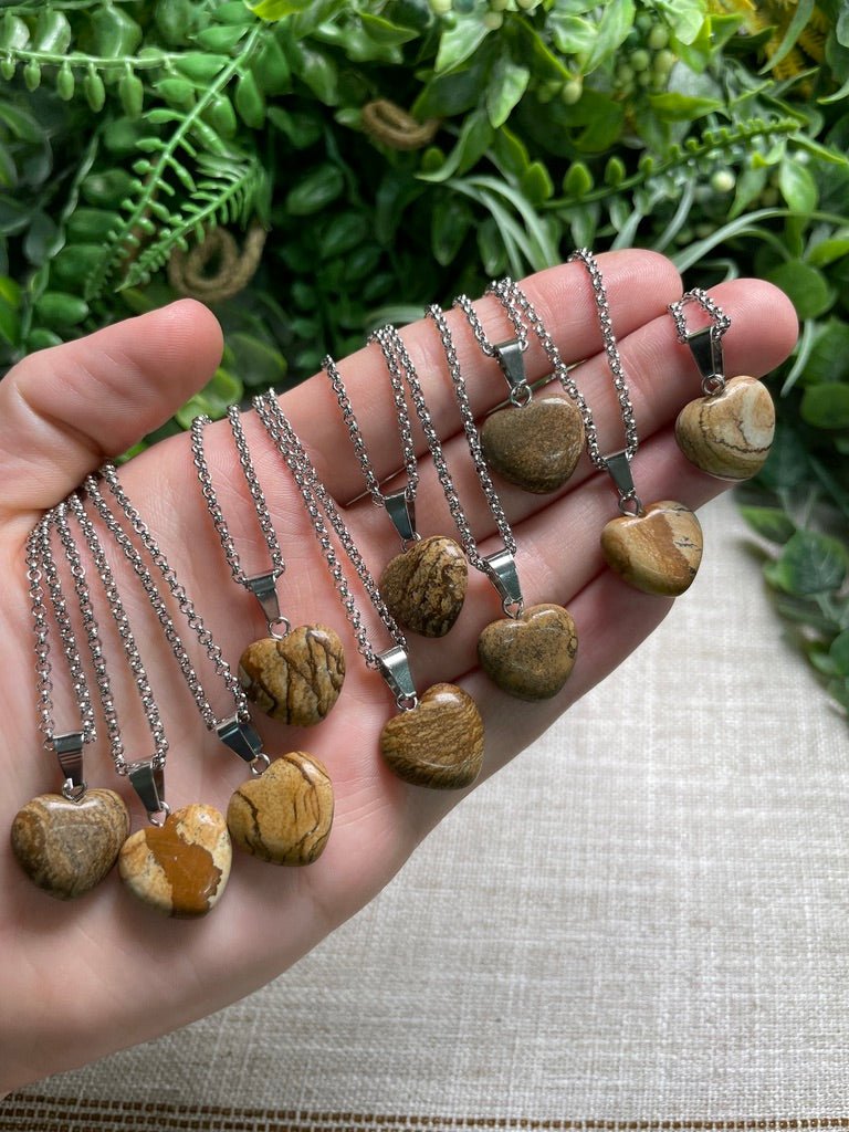 Landscape Jasper Heart Necklace | Copper Ashes