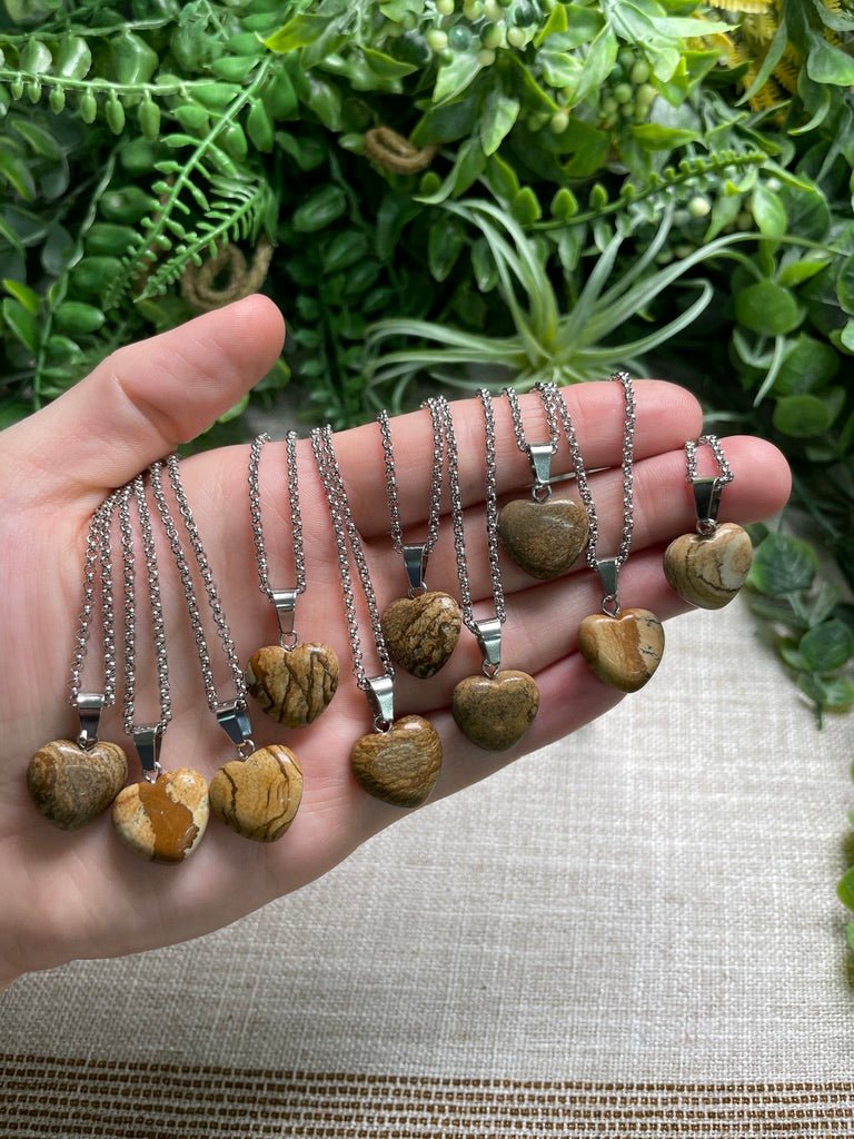 Landscape Jasper Heart Necklace | Copper Ashes