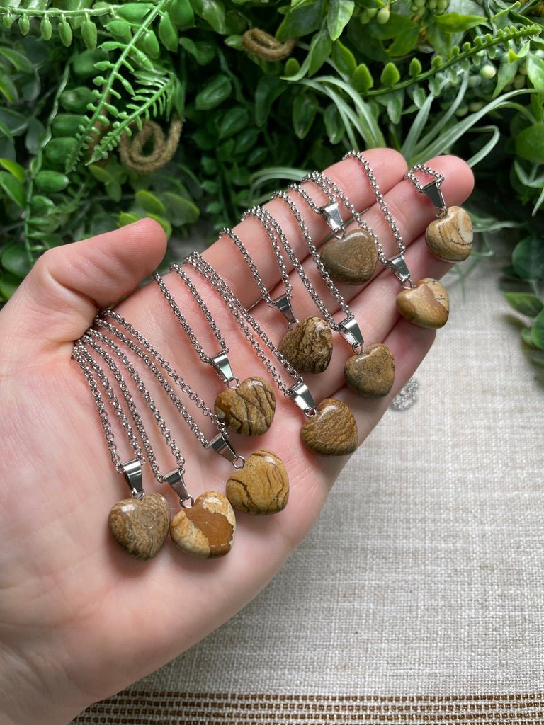 Landscape Jasper Heart Necklace | Copper Ashes