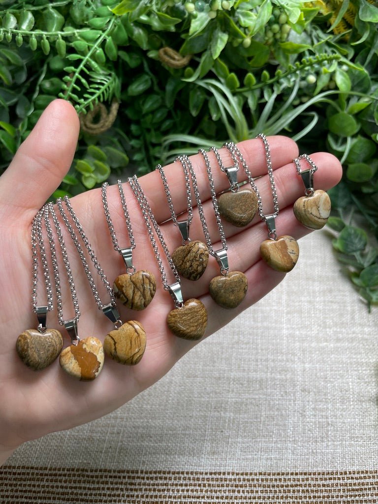 Landscape Jasper Heart Necklace | Copper Ashes