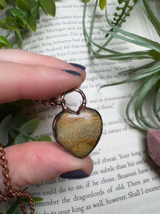 Landscape Jasper Heart Necklace | Copper Ashes