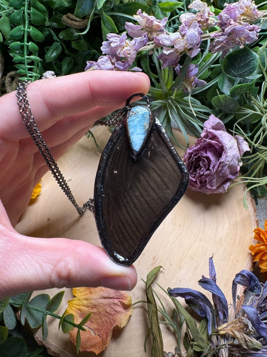 Larimar and Butterfly Wing Necklace | Copper Ashes